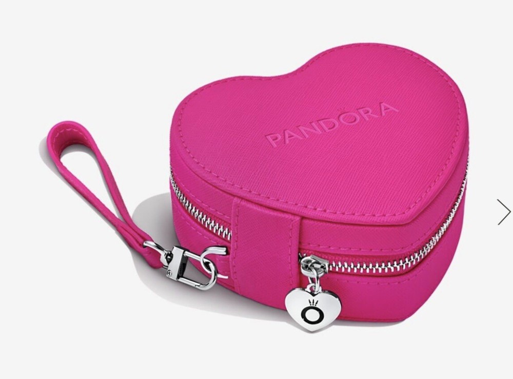 PANDORA Heart Shaped Jewelry Box with Pink Removable Pouch Travel Case New