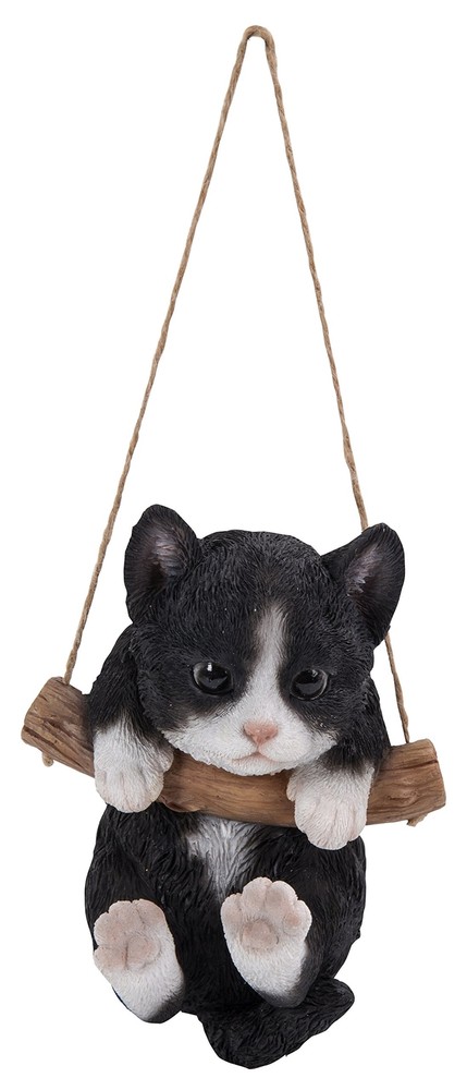 Hi-Line Gift 87704-H Hanging Black/White Kitten Garden Statue