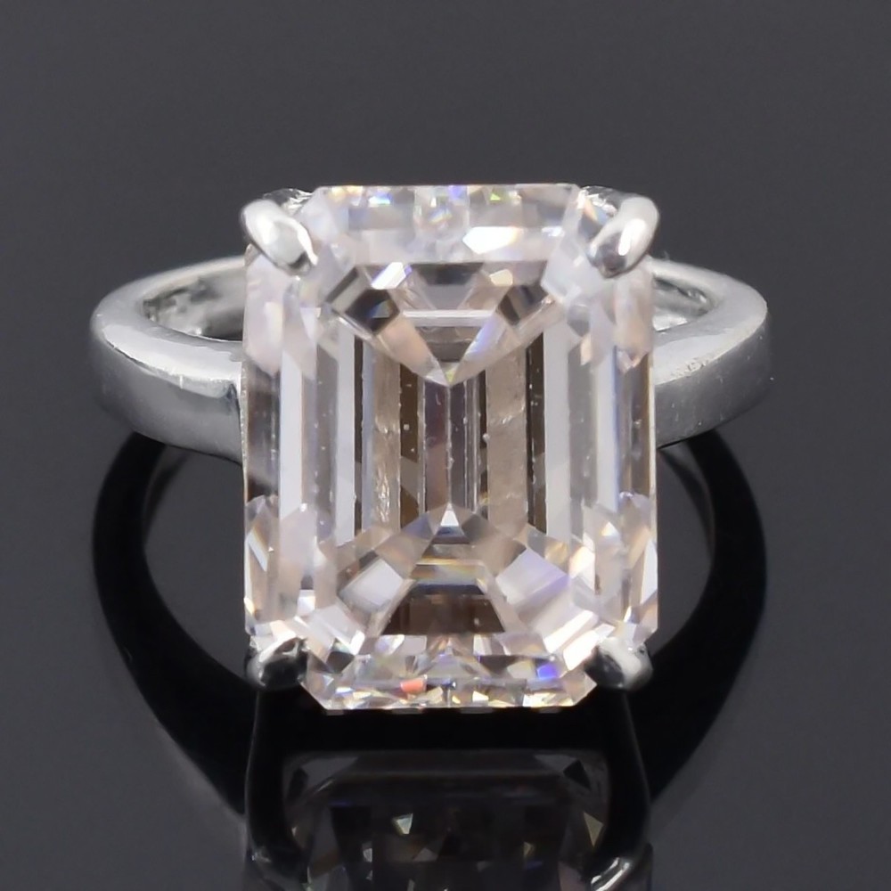 Certified 27.50 Ct Treated Emerald Cut Diamond Solitaire Ring in 925 Silver