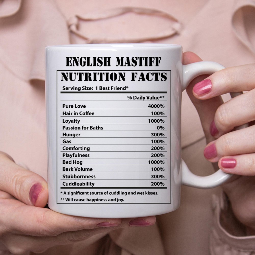 Funny English Mastiff Gifts Nutritional Facts White Coffee Mug