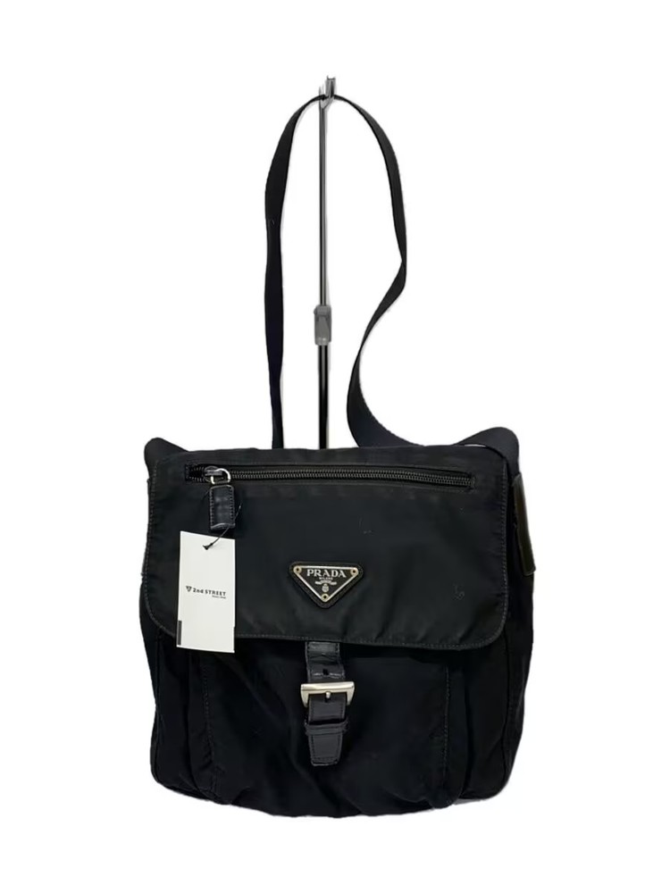 RARE PRADA Triangle Tag Nylon Crossbody Shoulder Bag Black Solid