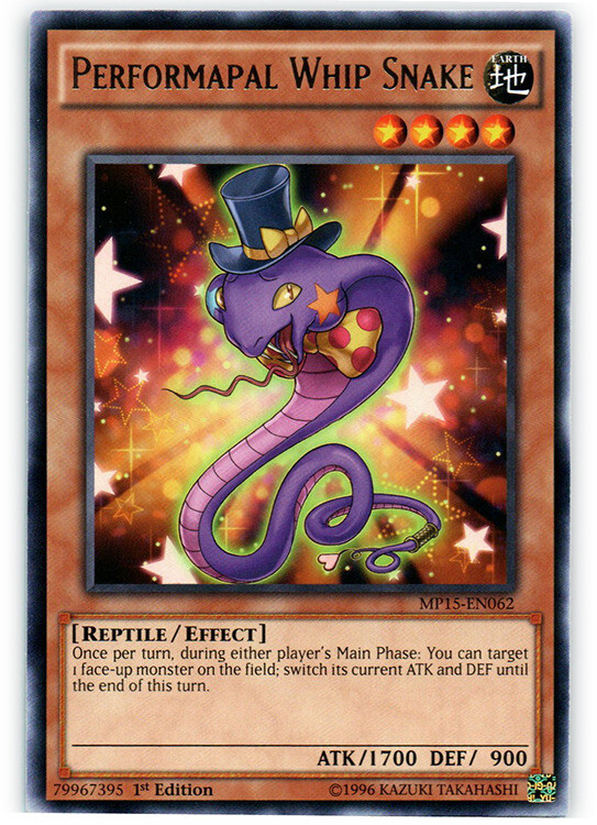 Performapal Whip Snake MP15-EN062 Rare 1st Ed NM x3  