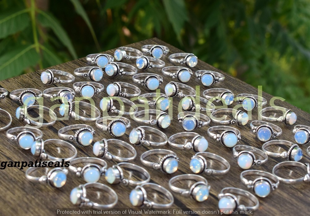 Christmas Sale ! Opalite Gemstone Ring 5pcs Wholesale Lot 925 Silver Plated-image