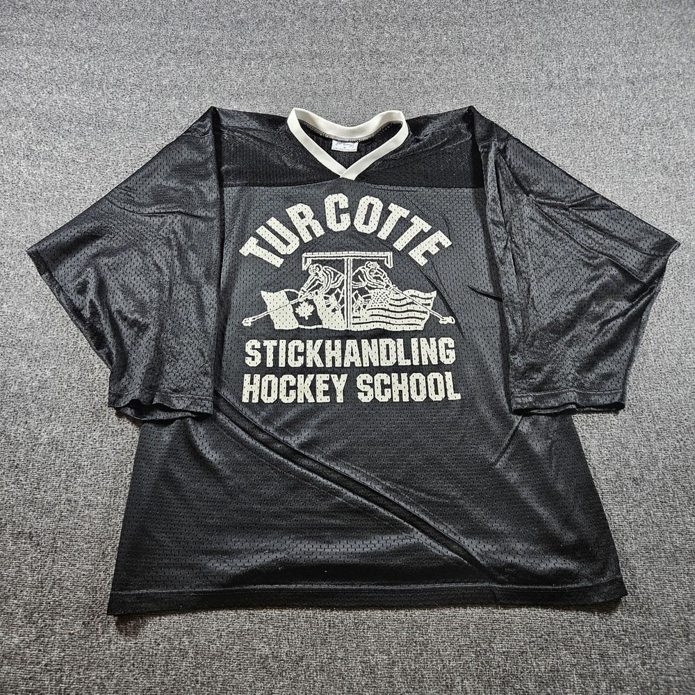 Vintage Turcotte Hockey School Shirt Mens Medium Black Mesh Practice Jersey 80s
