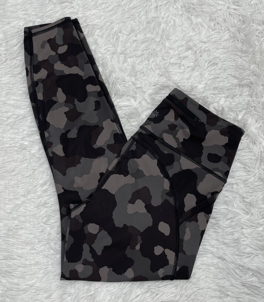 Athleta Lightning Camo 7/8 Tight for Women Size S in Gray Black with Zip Pocket