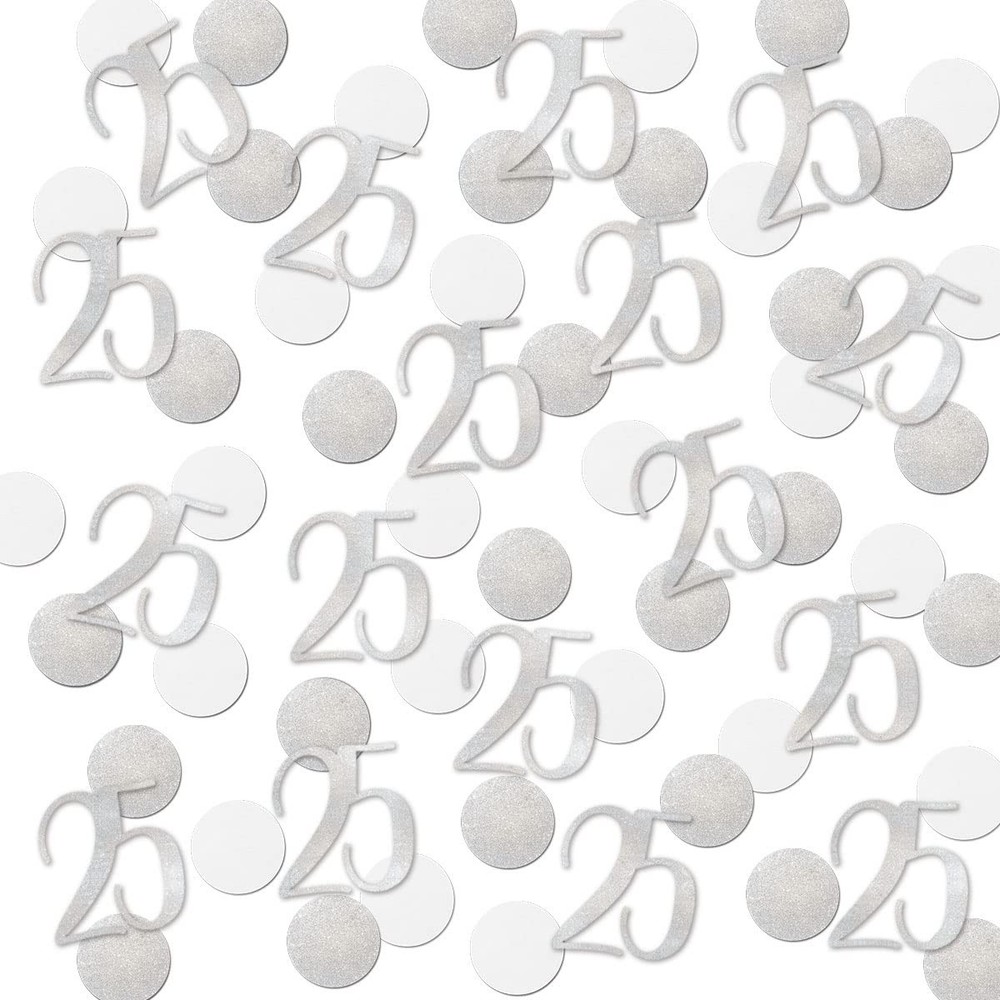 25th Anniversary Silver Glitter Confetti - 200 Pcs Number 25 Table Decor
