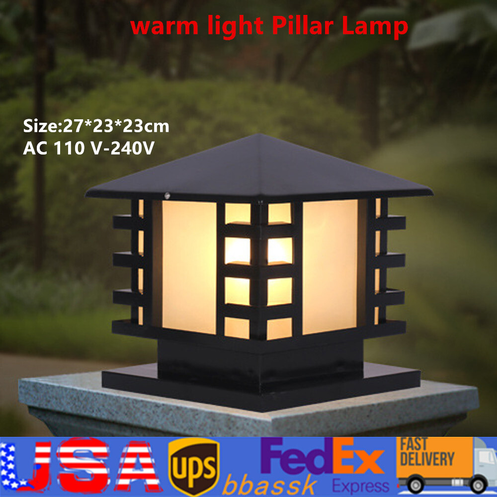 Outdoor Garden Pillar Lamp Retro Pillar Light Lantern Yard Gate Post Lamp Black