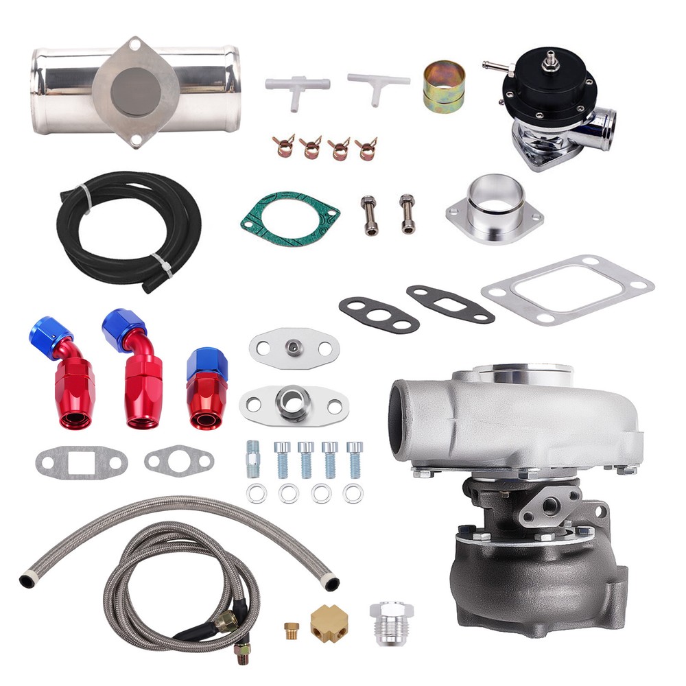 T3/T4 T04E 4 bolt Turbo Kit Turbocharger 0.57 A/R BOV Oil Return Feed Adapter