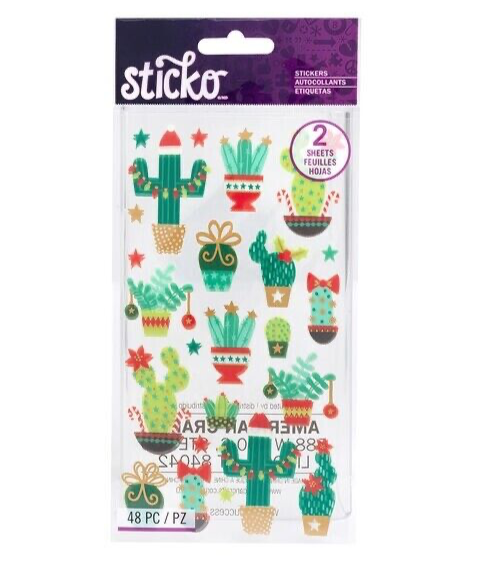 Sticko 2 Sheets Holiday Cactus Cacti Foil  Stickers Planner Crafts Scrapbook