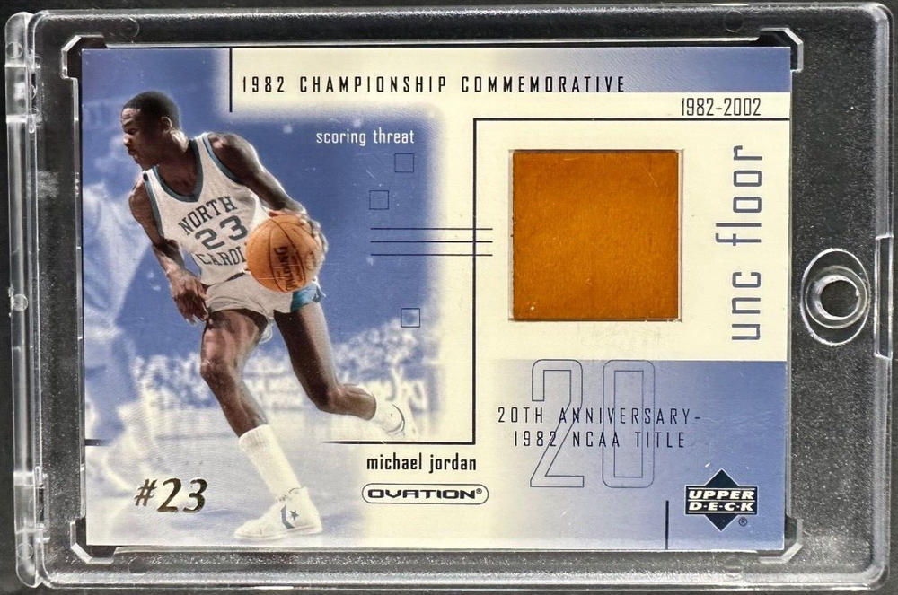 Michael Jordan 2001-02 Upper Deck Ovation 1982 NCAA Title UNC Floor Relic Card #MJF4 Bulls
