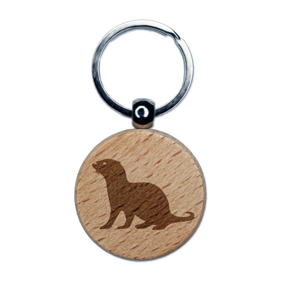 Sea Otter Silhouette Laser Engraved Wooden Keychain Charm Tag  
