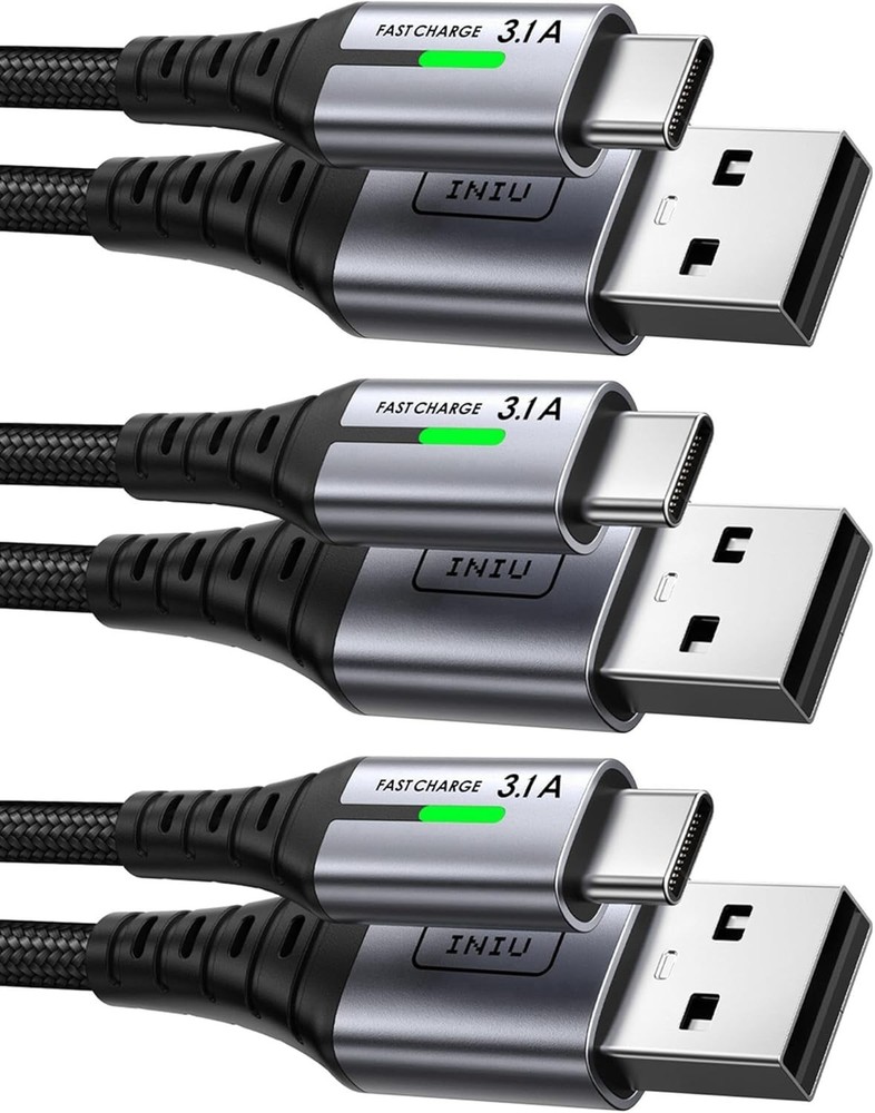 INIU USB to USB C Cable 3-Pack 6.6ft+6.6ft+1.6ft 3.1A Fast Charging Nylon