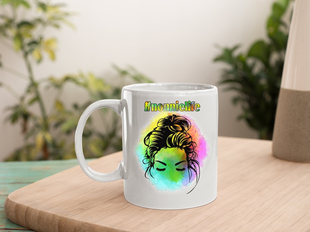 Curly Hair Messy Bun Watercolor Nonnie Life Mug Mother's Day Mug