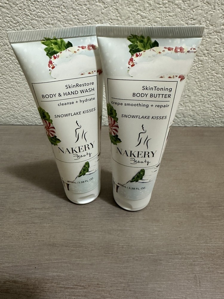 NAKERY BODY BUTTER & HAND & BODY WASH Pair-“Snowflake  Kisses”-3.38oz ea.-NEW