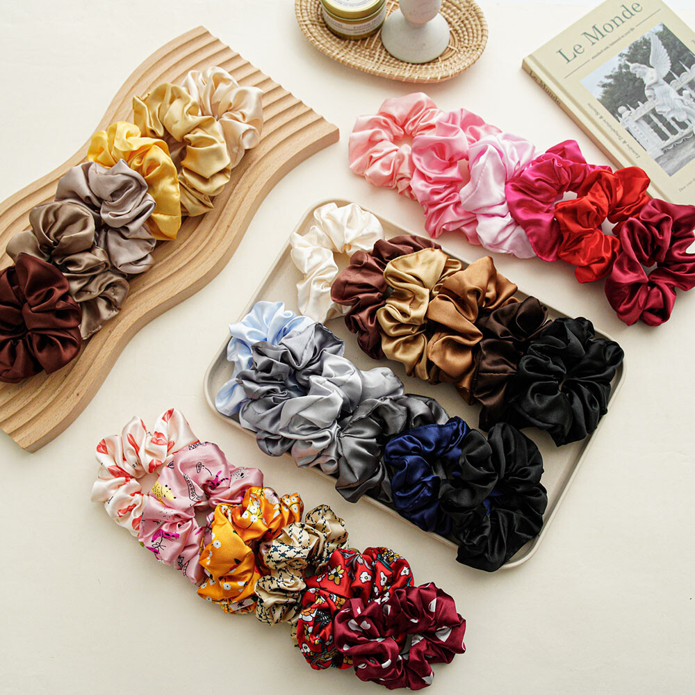 6pcs Women Silky Satin Hair Scrunchies Elastic Ponytail Tie Rubber Band