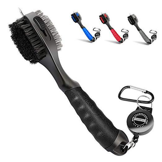 PRO Retractable Golf Club Brush with Oversized Soft Rubber Black Head