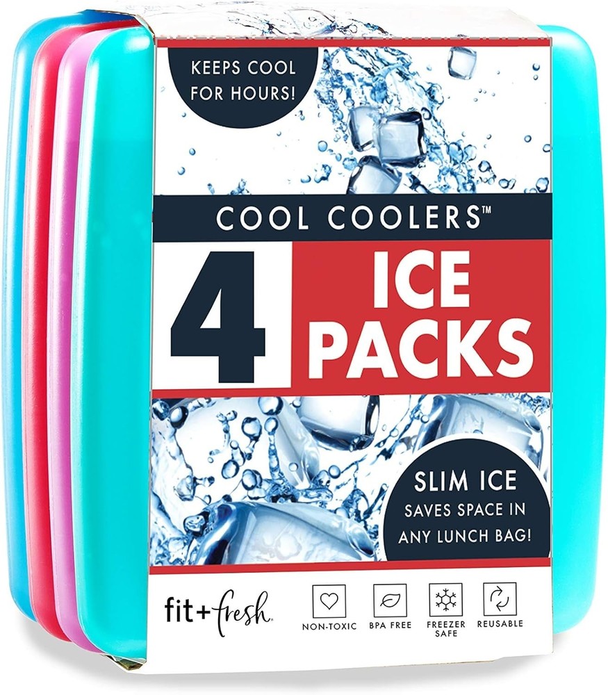 Fit & Fresh Slim Reusable Ice Packs with Quick Freeze Lunch Cooler Bag