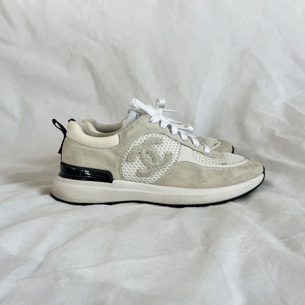 Chanel Tricolor Suède CC Lace-Up Low Top Sneaker Shoes, 38