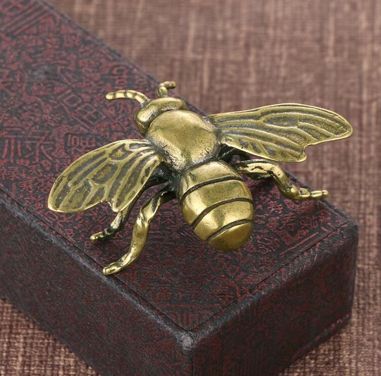 Brass Honey Bee Figurine Statue for Home or Office Decor Animal Sculpture