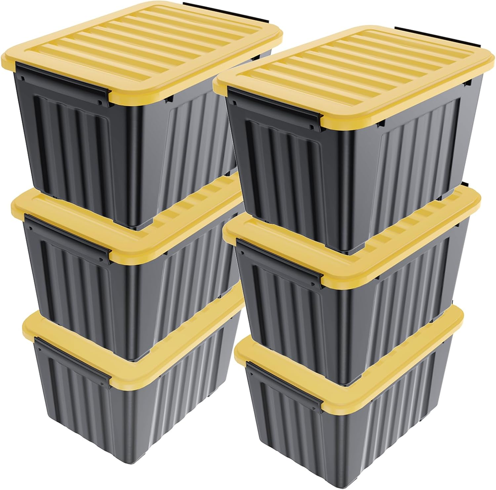 72Qt Stackable Plastic Storage Bin with White Lid - Durable & Space-Saving