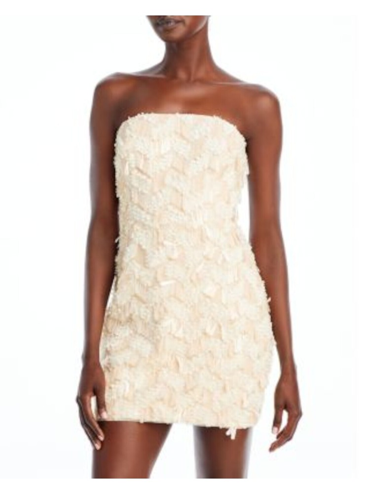 BCBG MAXAZRIA Womens Beige Lined Pailette Mesh Back Sleeveless Mini Dress 0