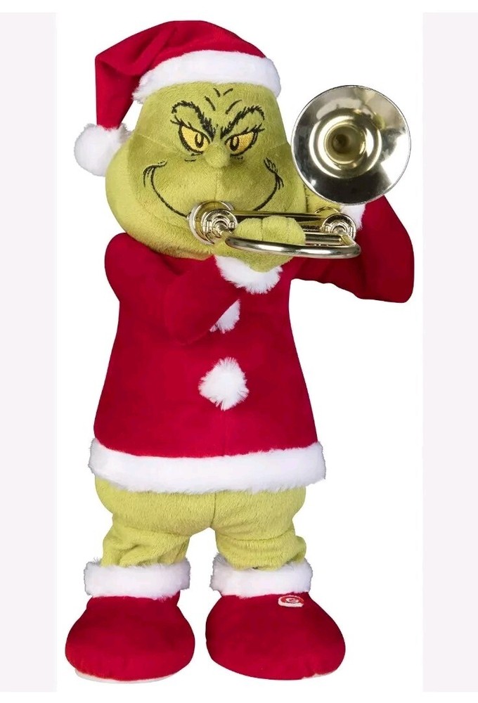 GRINCH 13 Inch Animated Musical Trombone Christmas Plush Dr Seuss Character