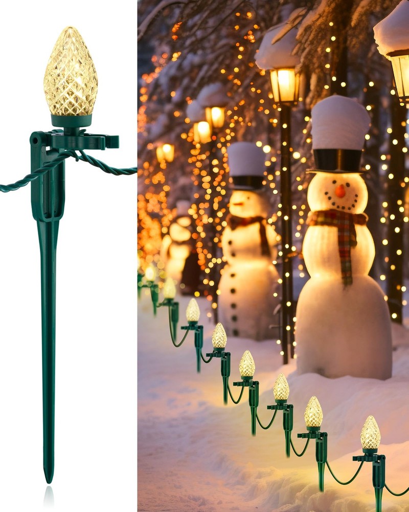 C9 Christmas Pathway Lights with 50 Warm White Bulbs for Walkway Decor