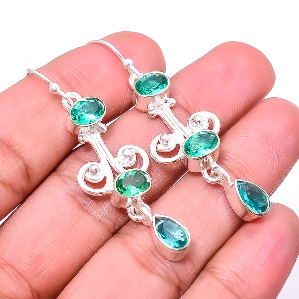 Apatite Multi Collet Gemstone 925 Sterling Silver Earring 2.15