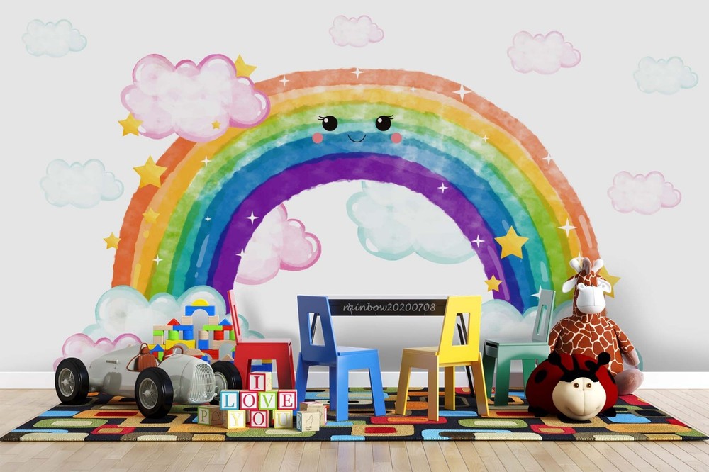3D Rainbow Clouds Watercolor Wall Murals Wallpaper Murals Wall Sticker