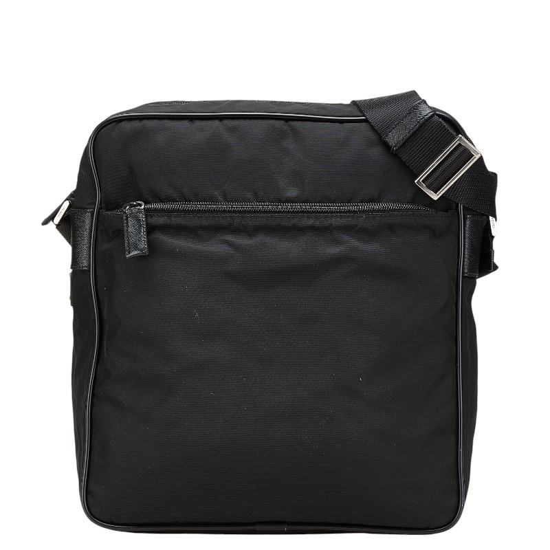 RARE PRADA Triangle Logo Plate Crossbody Shoulder Bag V161 Black Nylon Women s P