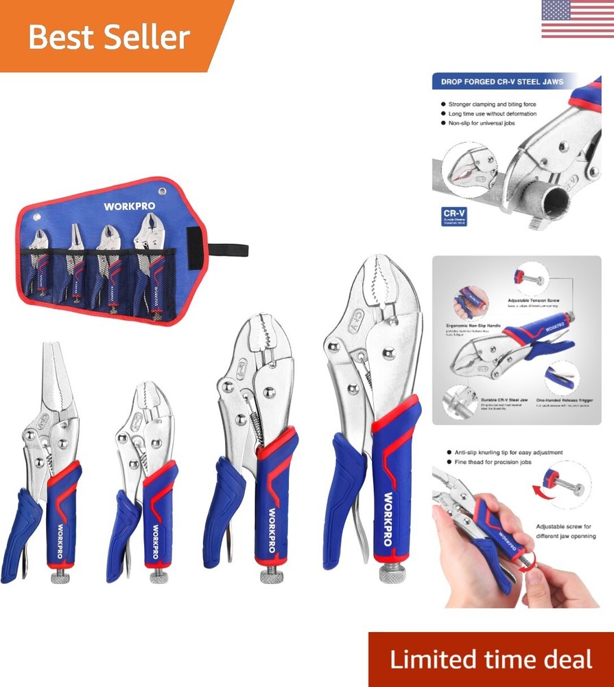 4-Piece Locking Pliers Set with Comfortable Grip, 5-1/2