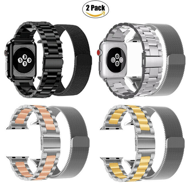 2Pack Stainless Steel Strap Band+Metal Loop For Apple Watch 10 9 8 7 6 5 4 3 2 1