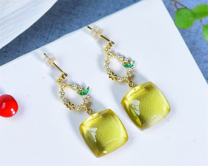 Natural Citrine Quartz Healing Crystal Earrings Reiki Energy Gift Pair