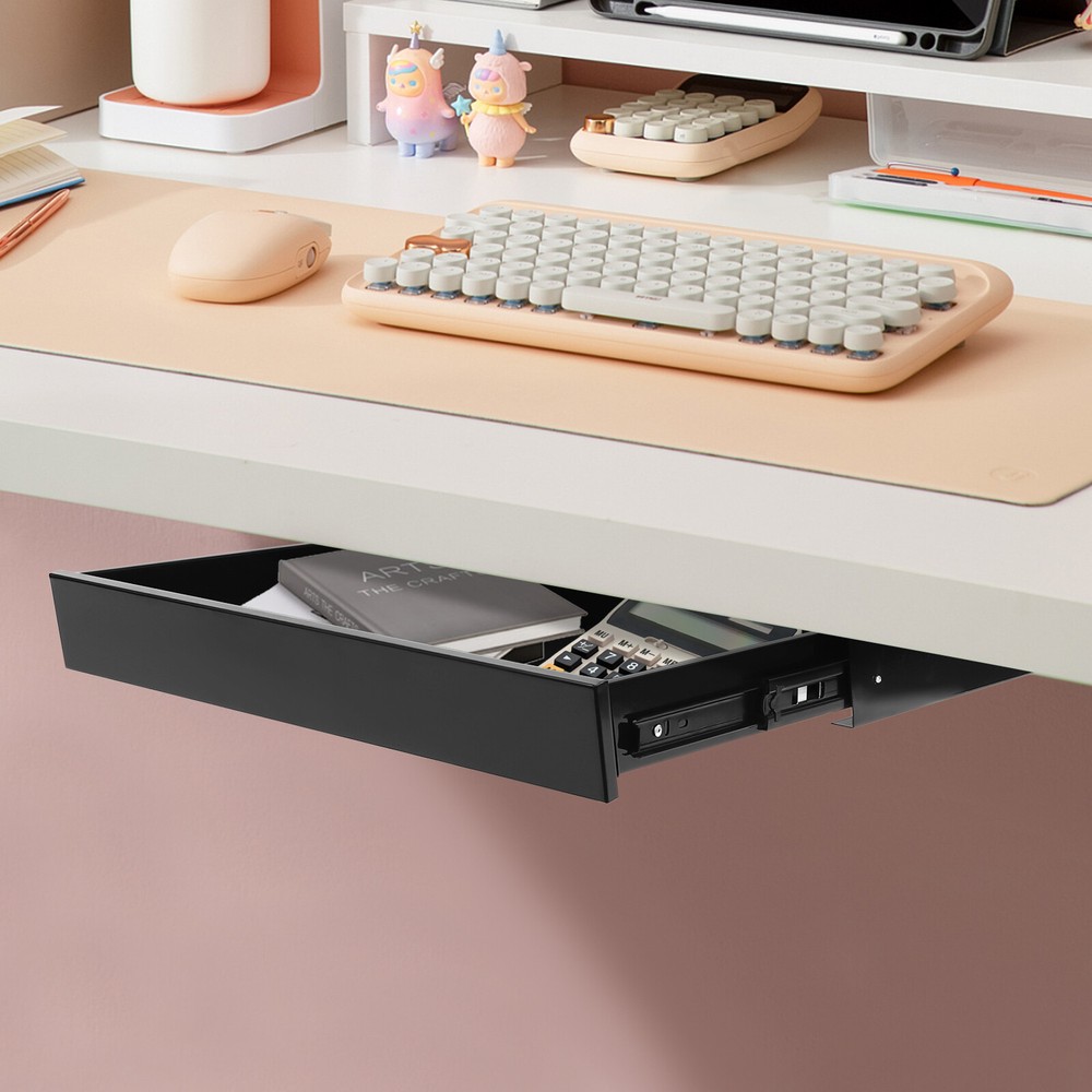 Under Desk Mounted Sliding Pull-out Drawer Storage Organizer For Workstations