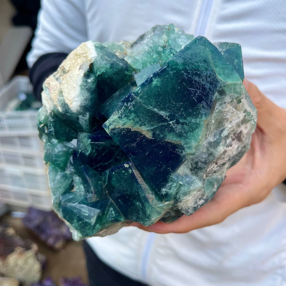 3.8LB Natural Green Cube Fluorite Quartz Crystal Cluster Mineral Specimen for Collectors