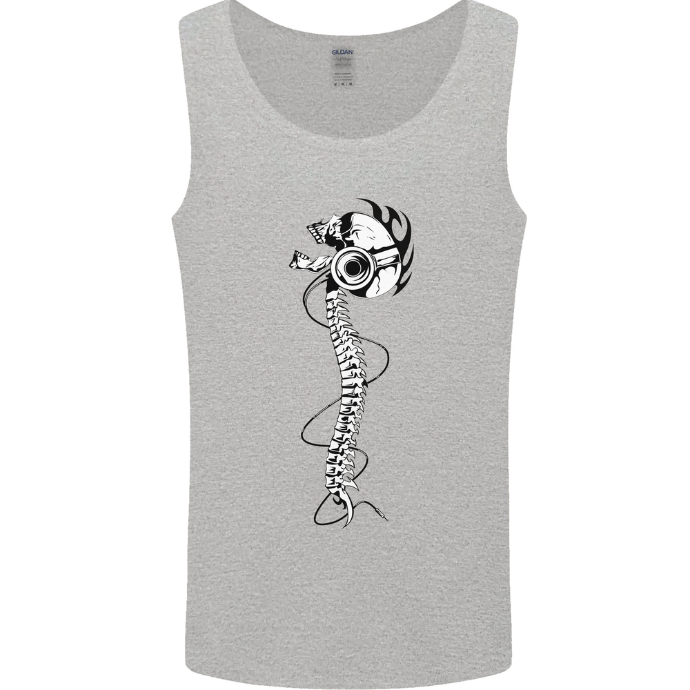 Headphone Wearing Skull Spine Mens Vest Tank Top