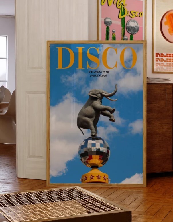 Disco Magazine Poster, 70s Poster, Blue Wall Art, Disco Print