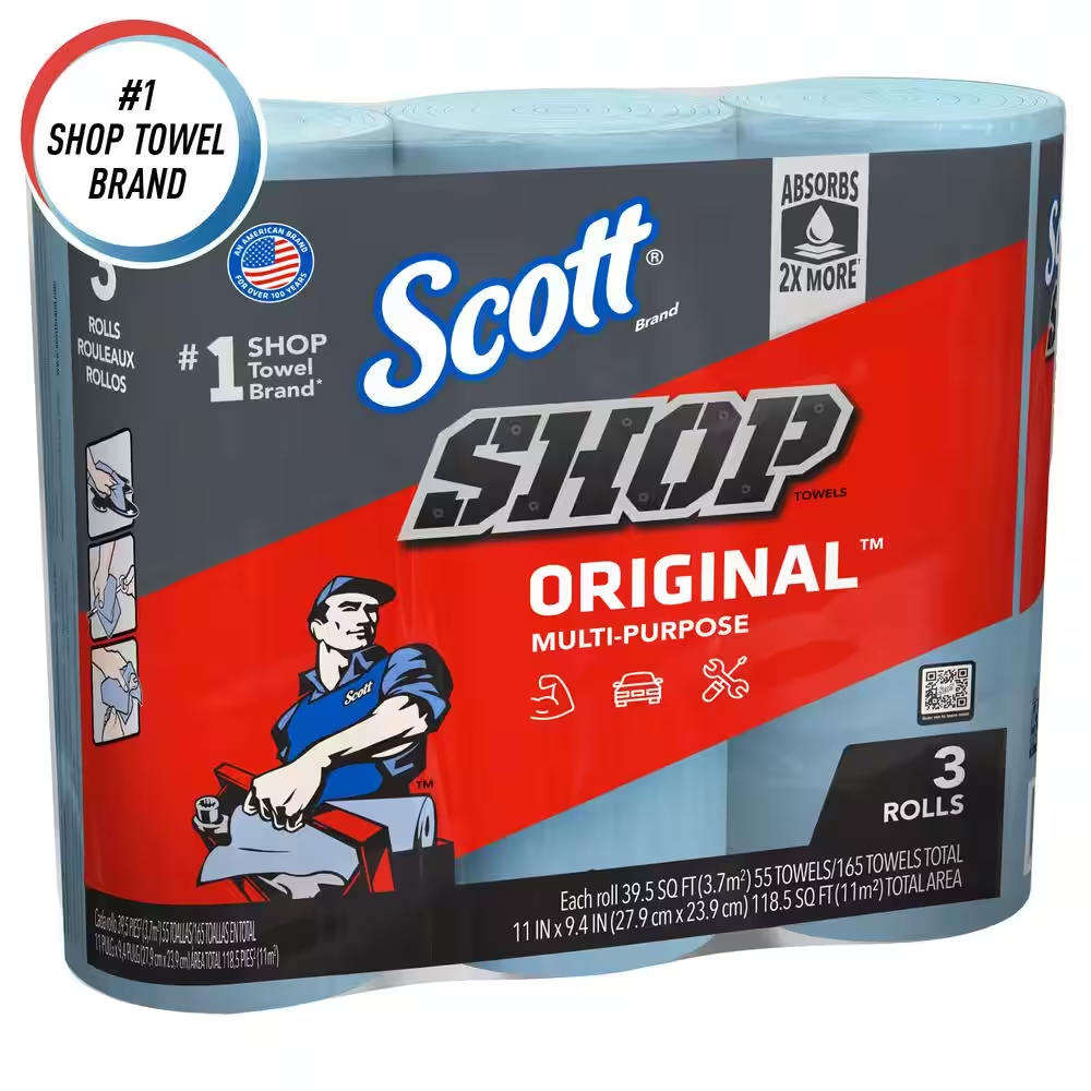 Scott Blue Cleaning Shop Towels (3-Pack) - Heavy Duty Cleaning Wipes for Worksho