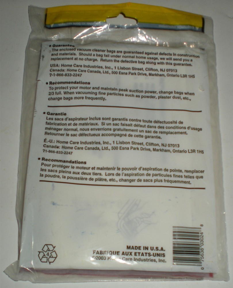 Kenmore HomeCare 3024 & 5055 Vacuum Cleaner Bags 3-Pack for Sears