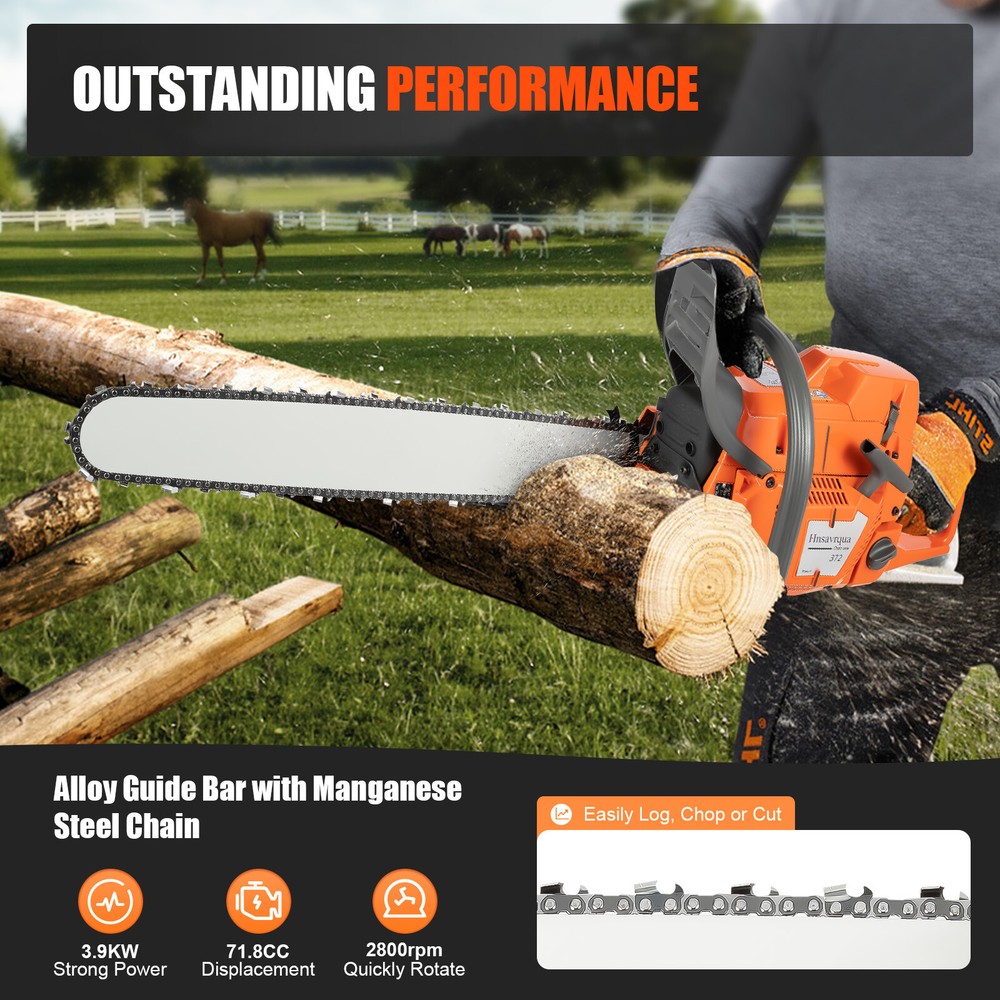 72cc Gas Powered Chainsaw with 24'' Guide Bar Chain Saw 2-Stroke Engine Cut Wood