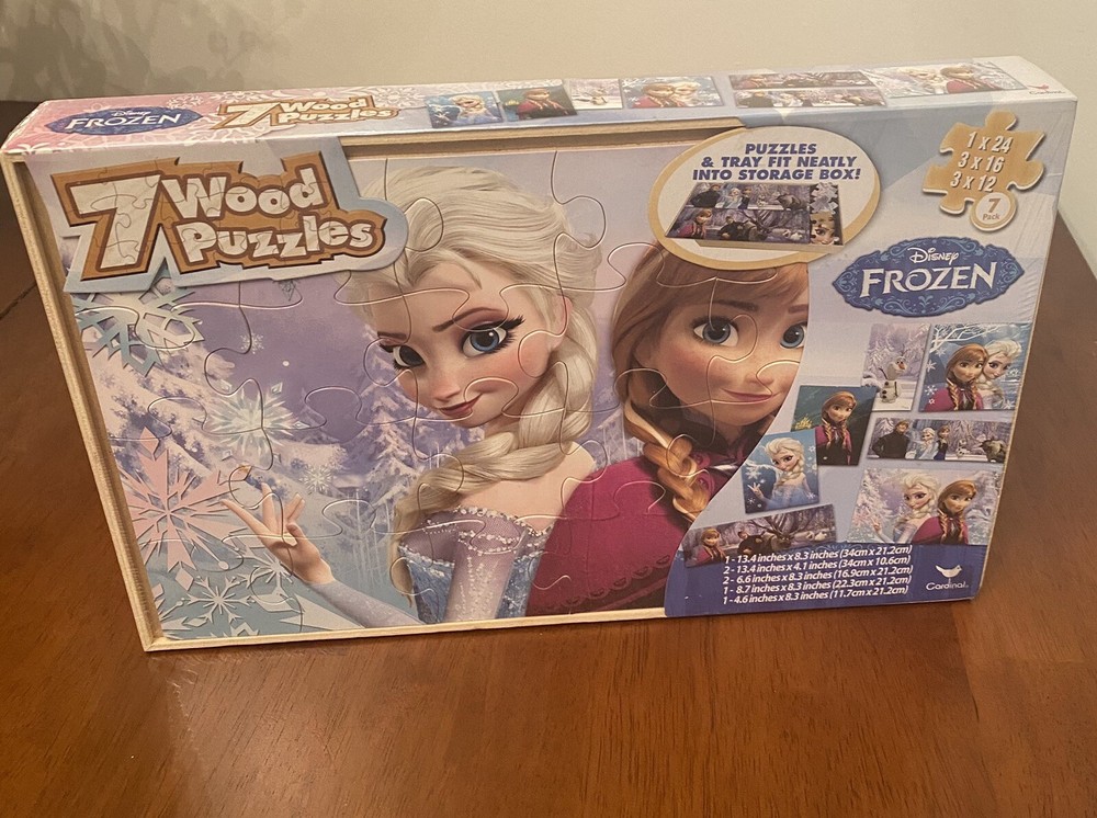 Disney Frozen Elsa Anna Olaf Wood Puzzles Set Of 7 With Storage Box