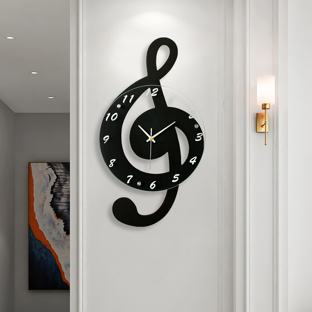 Stylish Musical Note Wall Clock Glass Metal Clock For Living Room Office Decor