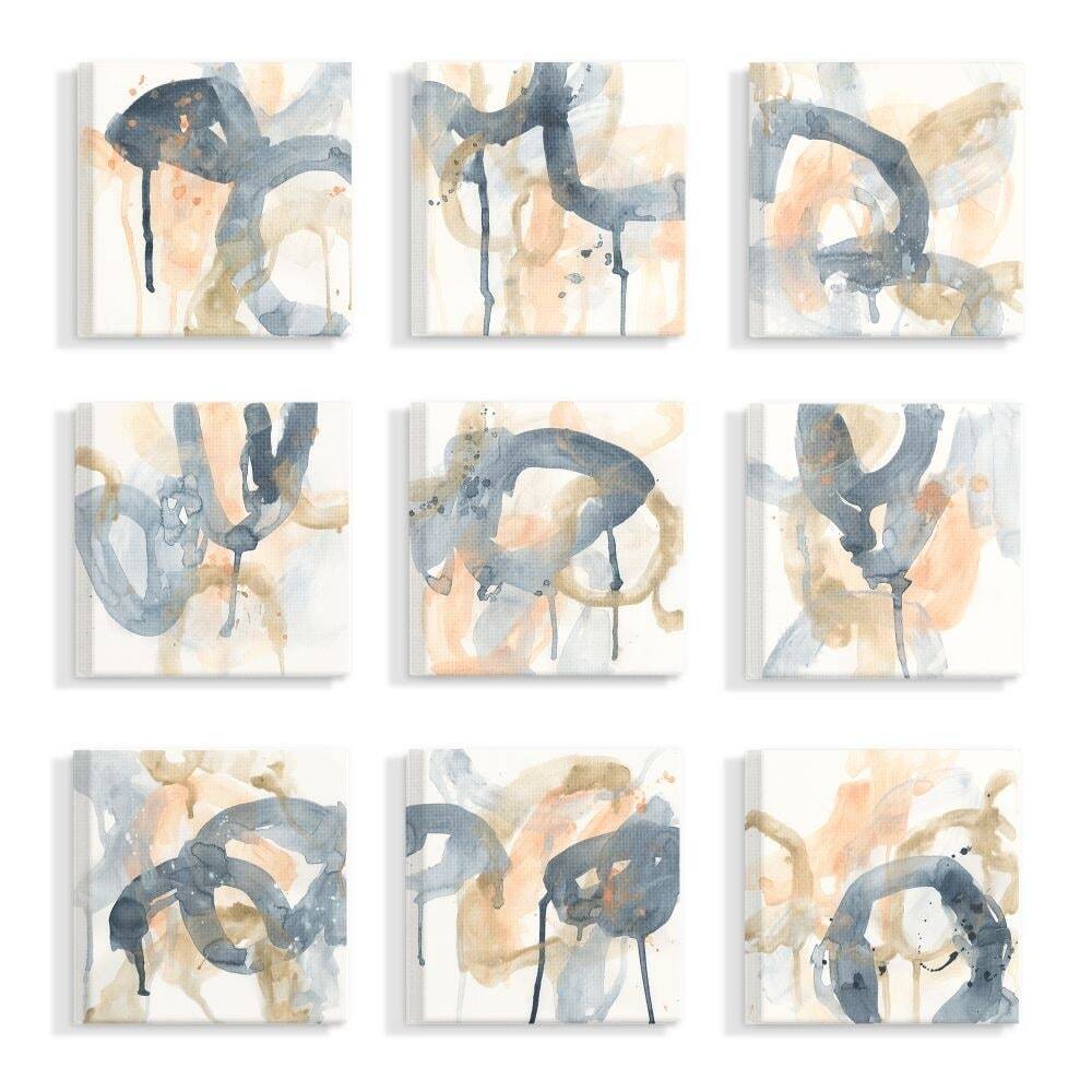 Stupell Abstract Paint Patterns Blue Gold Watercolor  12 x 12