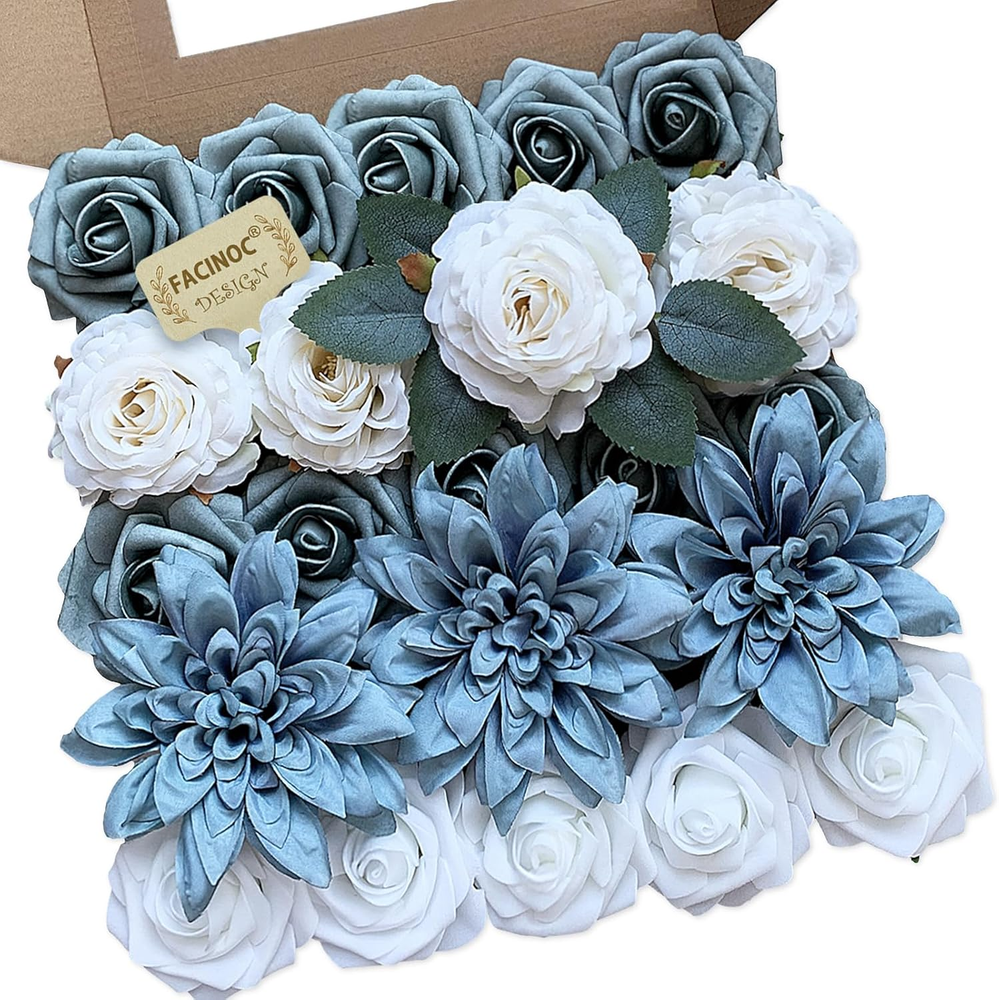 Roses Artificial Flowers Blue Fake Flower Bulk for DIY Wedding Bouquets Bridal B