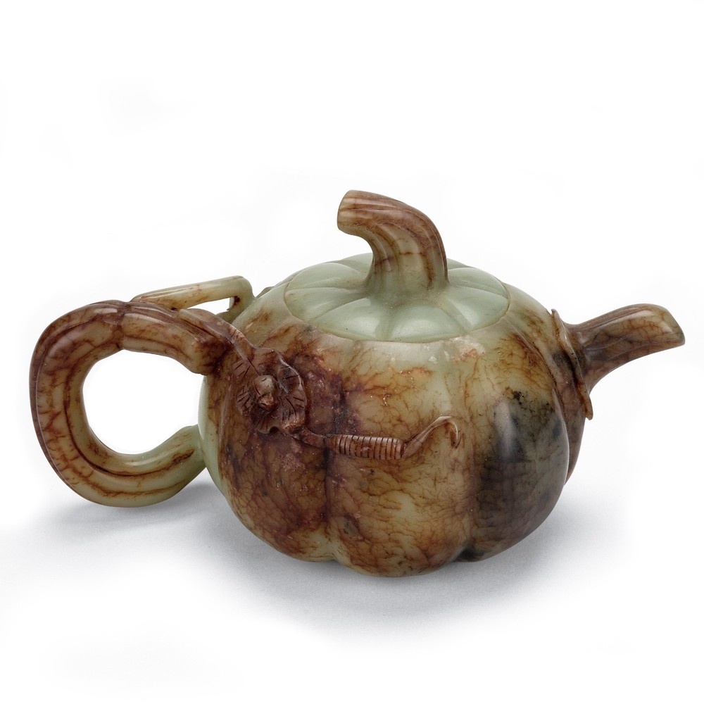 Modern Hetian Hand Carved Carving Jade Teapot Unique Chinese Antique Sculpture