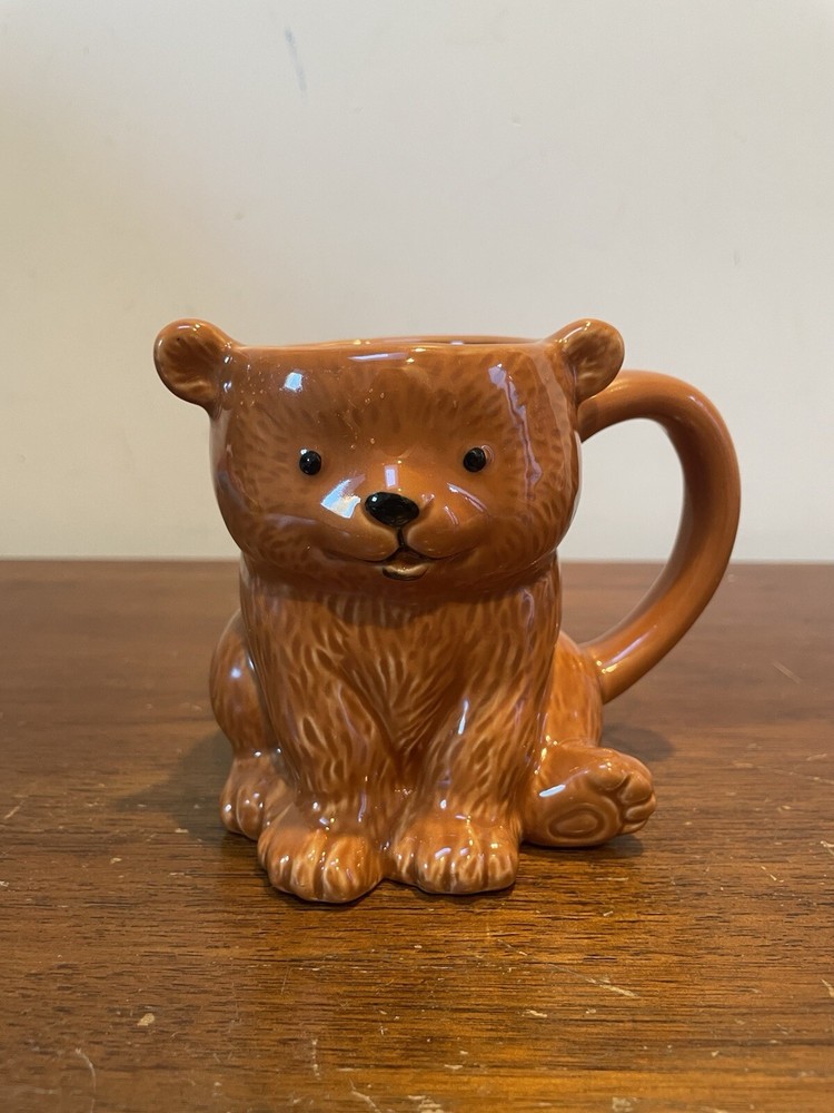 3D Brown Bear Shaped Stoneware Mug With Handle 4 Inches Tall