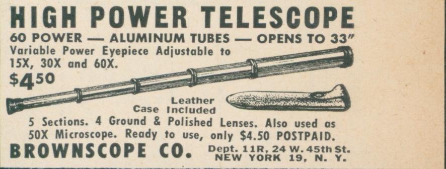 1949 High Power Telescope Collapsing Aluminum Brownscope Co New York NY Ad OR4