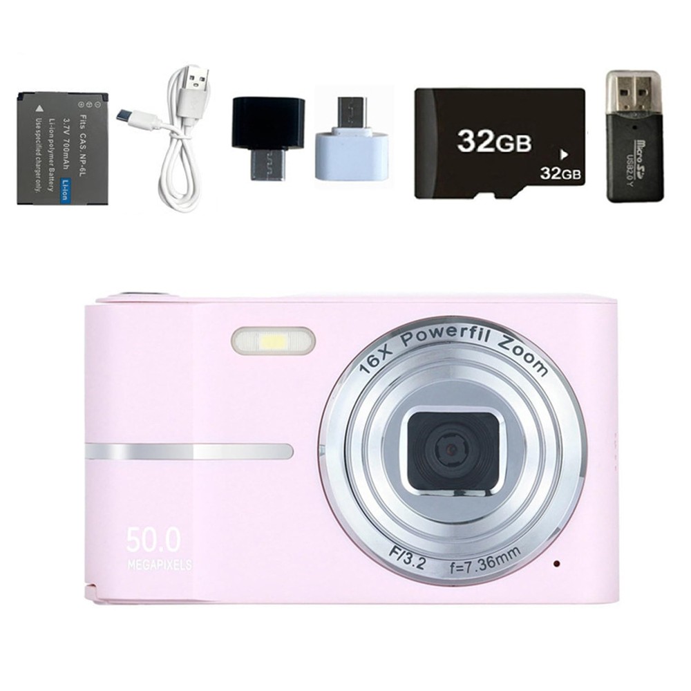 Digital Camera FHD 4K 50MP with 32GB Card 16X Zoom Anti Shake Compact Portabl...