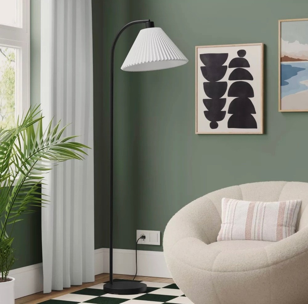 Downbridge Black Pleated Floor Lamp with Modern Empire Shade ETL Certified by Room Essentials