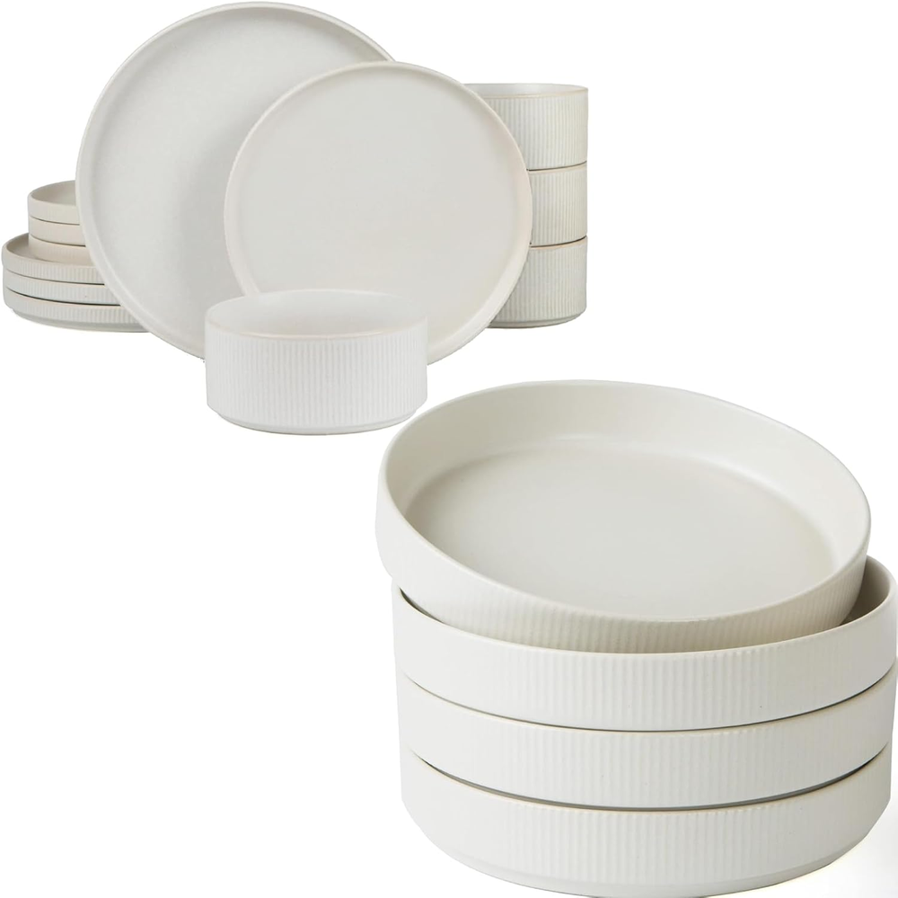 Elegant Stoneware Star Dinnerware Set for 4 with Plates and Bowls, 16-Piece